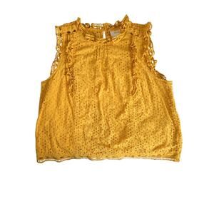 Anthropologie Maeve Mustard Yellow Eyelet Tanktop Bohemian 100% Cotton, girls 14